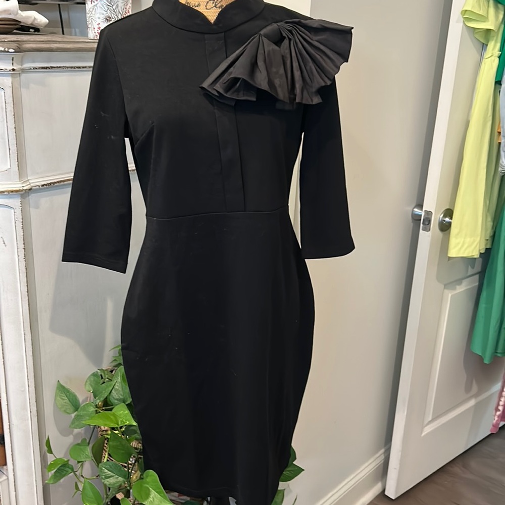 Homeyee black Bodycon dress with large accent bow size 12/2XL